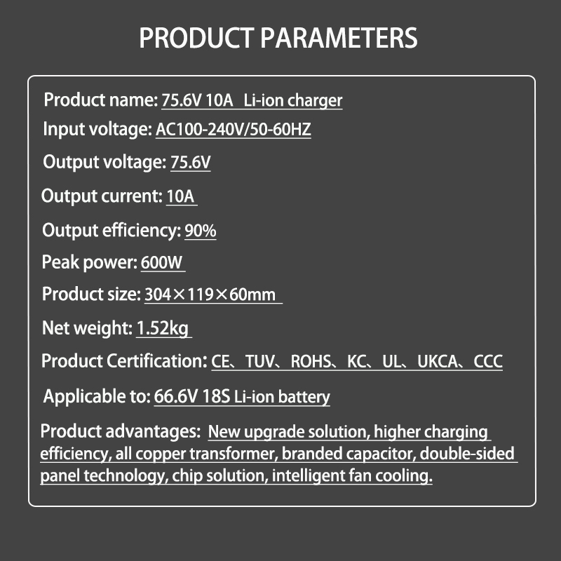 75.6V 10A Charger Usd For 66.6 - огляд і ціна 84V 20A Smart Charger